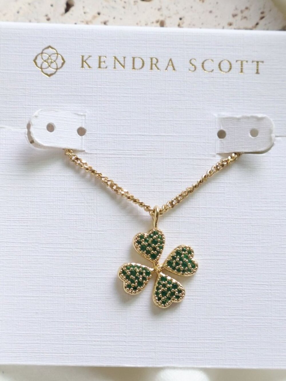 Kendra Scott Clover Gold Green Crystal Short Necklace